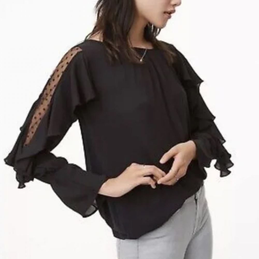 LOFT Black Ruffle Sleeve Blouse